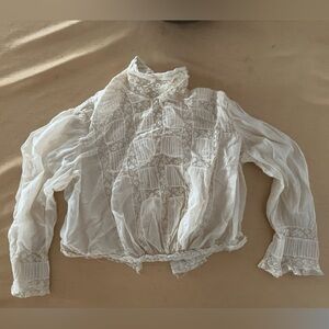 Antique 1890s Victorian Cotton Lace Blouse High Neck